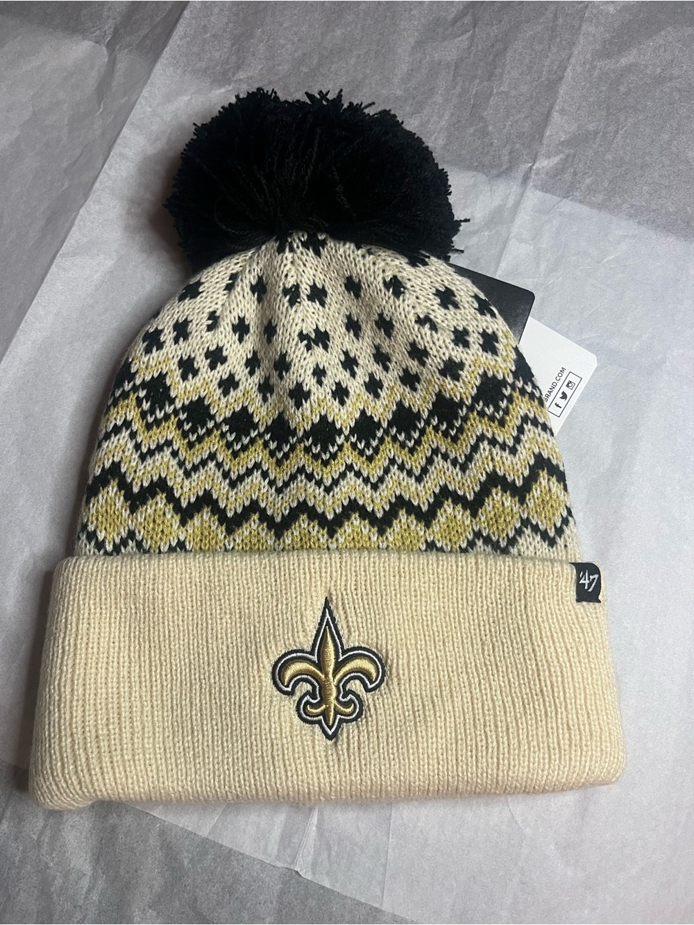 47 Brand New Orleans Saints Black, Gold & Cream Pom Knit Beanie